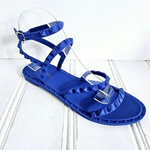 Anna Sandals Womens Size 8 Blue Rubber Studded Ankle Strap Summer Shoes